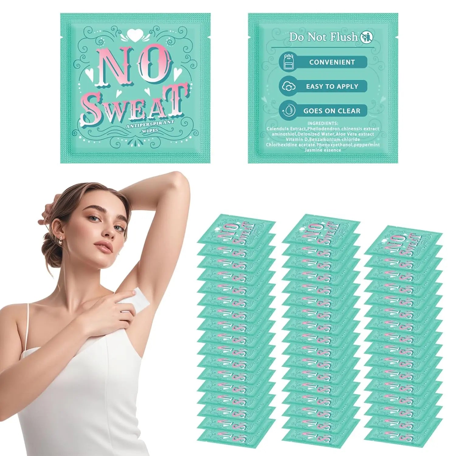 50 Individually Wrapped Antiperspirant Deodorant Wipes for Travel, Hypoallergenic for All Genders